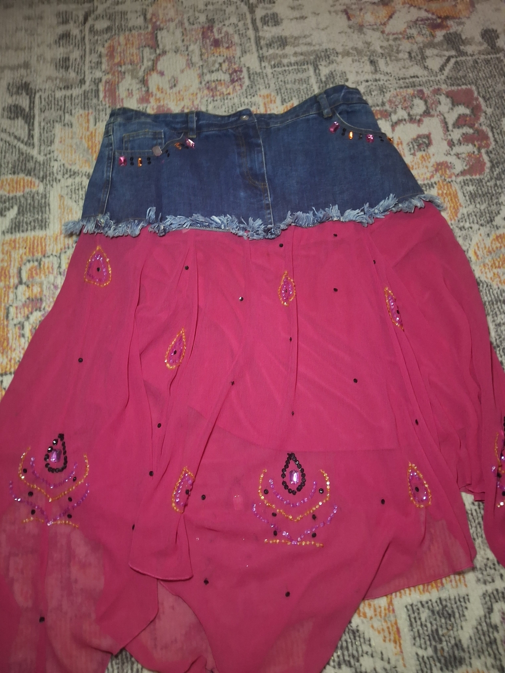metrostyle Pink High-Low Maxi Skirt with Denim Waist